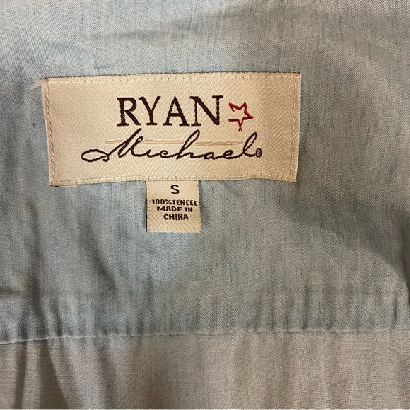 Ryan Michael Western Women's Ruched Design Dress Snap Buttons Light Blue S - Picture 11 of 14